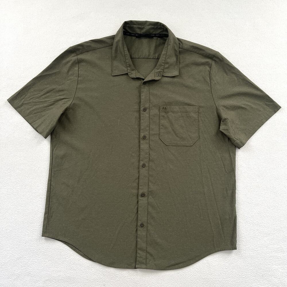 KUIU Men Olive Green Performance Stretch Outdoor Button Short Sleeve Shirt XXL